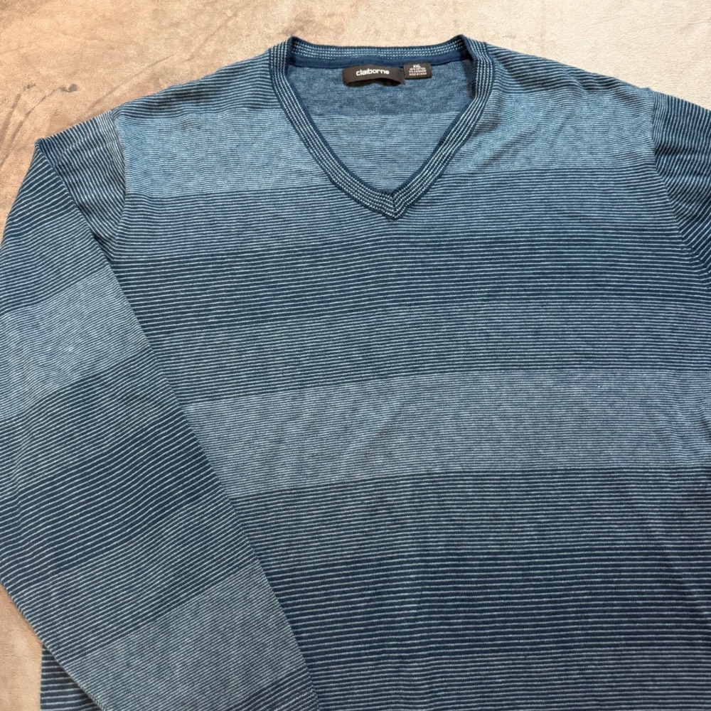 Claiborne Mens V Neck Striped Long‎ Sleeve Sweater Knit Shirt Top XXL